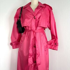 Vintage Hot Pink Belted Trench Coat Belted Worthington Halloween Size 12